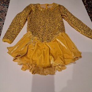 Yellow custom made figure skating competition dress size 4-6 skate